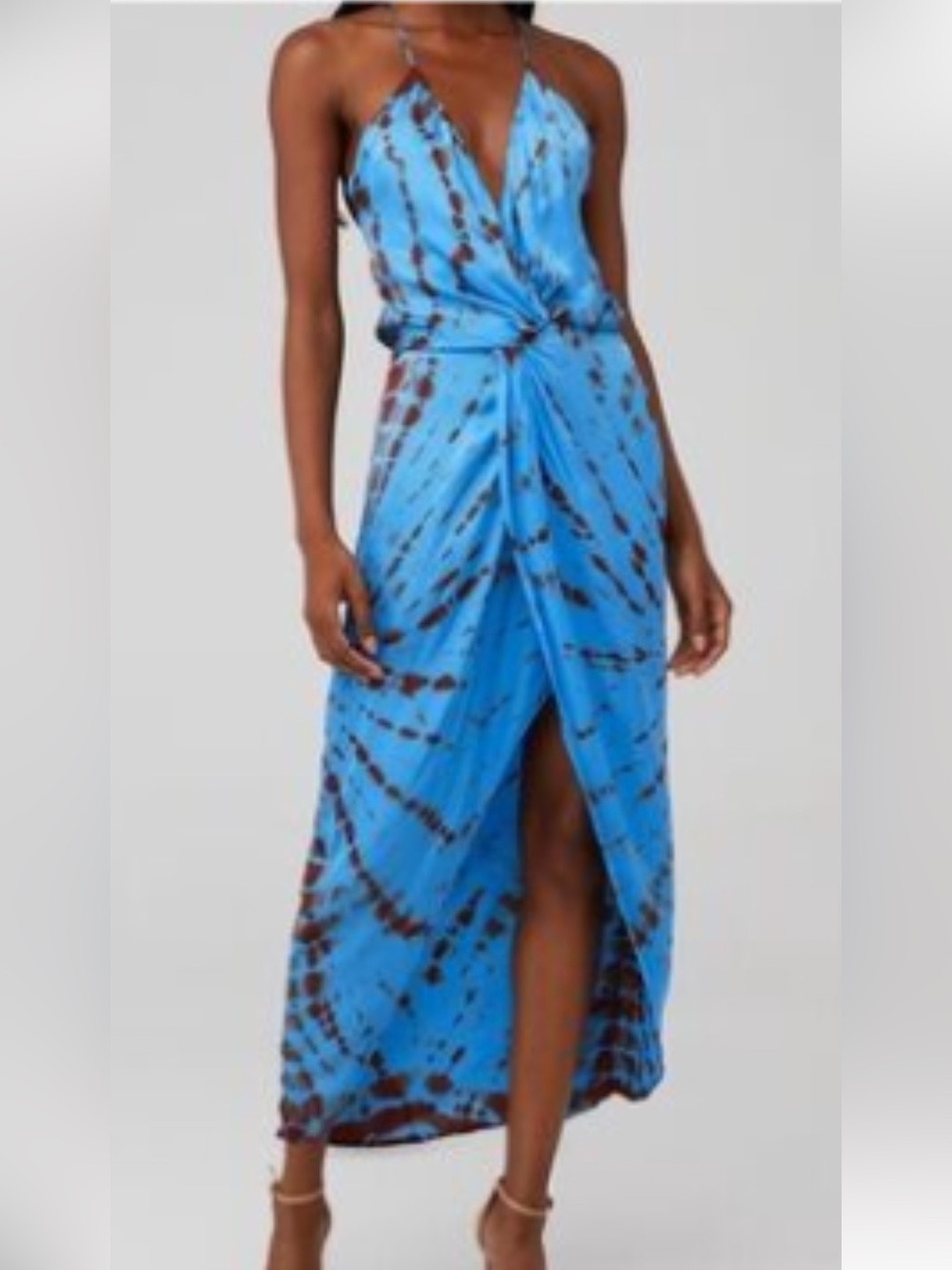 YFB adjustable spaghetti strap Blue & Chocolate Tie-Dye midi dress- Worn once